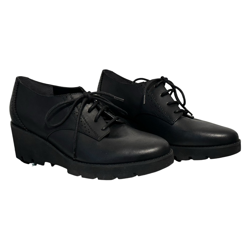 Vionic Women's Anaheim Comfort Wedge Oxford Derby Shoes Size 9.5 Black NWT